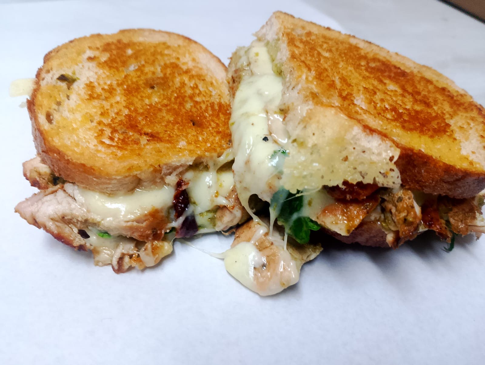Warm chicken and cheese toastie